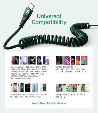 USB C Cable Fast Charging 60W 5FT 2Pack Coiled USB A to USB C Cable for Car (2 Count)