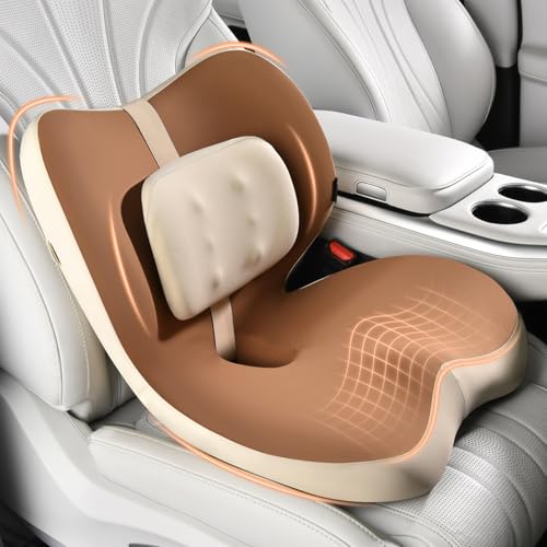 2 in1 Truck Seat Cushion and Lumbar Support Pillow Memory Foam Car Seat Cushion with Adjustable Strap for Truck Driver Long Drives