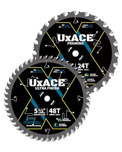 5-1/2-Inch 24&48-Tooth Circular Saw Blade with 10 mm Arbor, Framing & Ultra Finish Wood Cutting, Carbide Tip, Thin Kerf, for Plywood, MDF, OSB, Laminated, 2 Pack