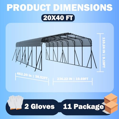 20X40 FT Metal Carport with Reinforced Galvanized Roof