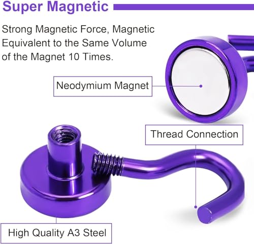 Magnetic Hooks 10pcs 30lbs Cruise Essentials 2026 Magnet Hook Purple (10 Count)