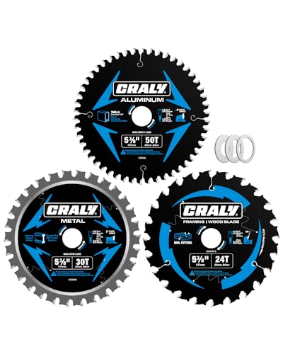 5-3/8 Inch 24T Wood Framing & 30T Metal & 50T Aluminum Cutting Circular Saw Blade, 20mm Arbor, Carbide Tipped, Thin Kerf, Black Ice™, for Wood, Aluminum, Metal, 3-Pack(C054243050-3D)
