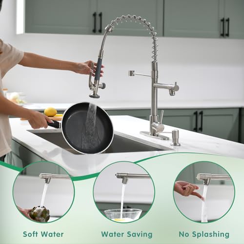 4 Hole Kitchen Sink Faucet with Soap Dispenser Brushed Nickel