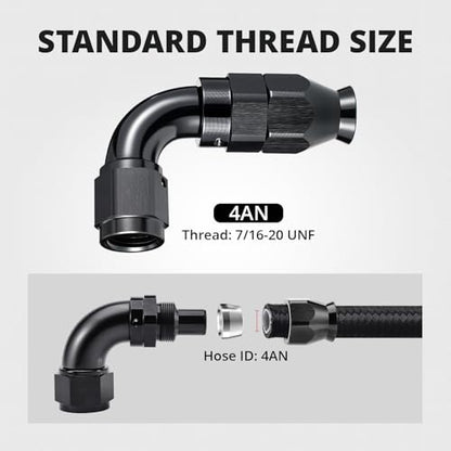 6AN 45 Degree PTFE One Piece Full Flow End Hose Fitting Aluminum Black 2PCS