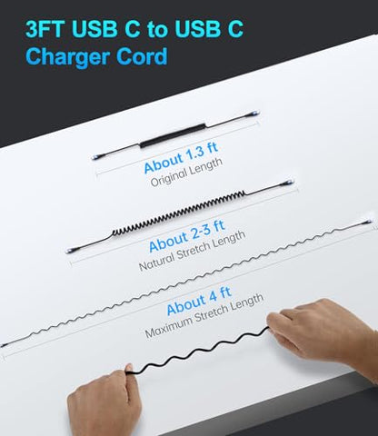 USB C Cable 100W 3FT Coiled USB C to USB C Charger Cable for Car (2 Count)