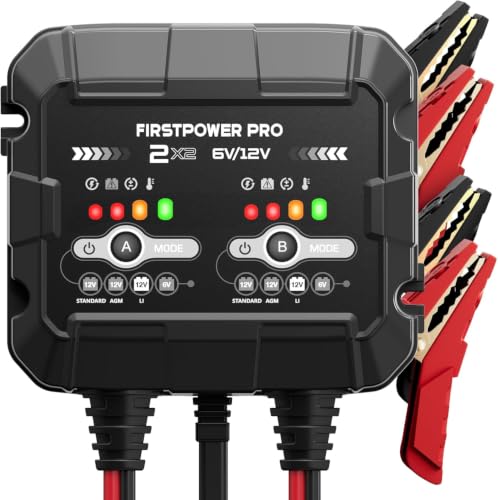2-Bank, 4A (2A/Bank) Trickle Charger for Car Battery, 12V 6V Car Battery Charger, Automotive Battery Trickle Charger, Maintainer, for Motorcycle Lawn Mower AGM, Lithium Batteries - 1PC