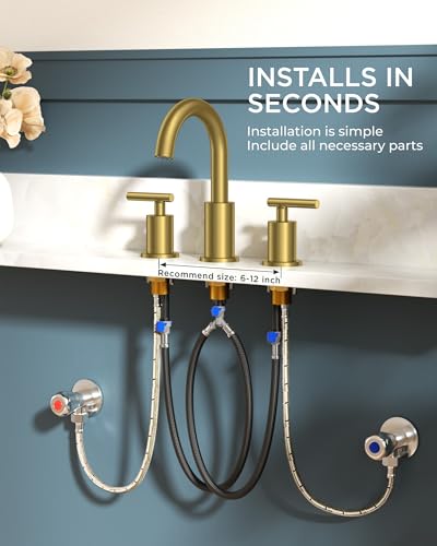Bathroom Sink Faucet 3 Hole Brushed Gold 8 Inch Widespread 2 Pack