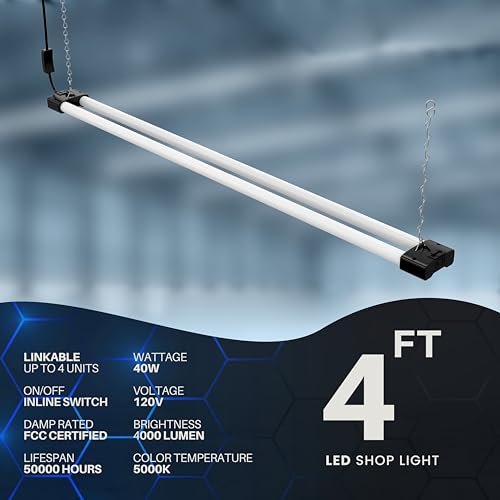 4 FT 40W LED Shop Light Fixture with Inline Switch