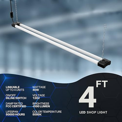4 FT 40W LED Shop Light Fixture with Inline Switch