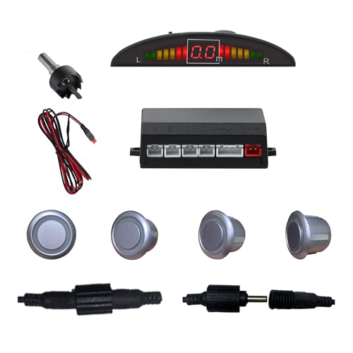 Parking Sensor Kit Backup Sensor Kit Reverse for Car 5 Color Options for Probes Adjustable Alarm Volume Professional Sensore de Reversa para Carro Safe Driving Assistant （Silver） (5 Count)
