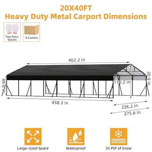 20x40 ft Metal Carport Kits with Galvanized Steel Roof
