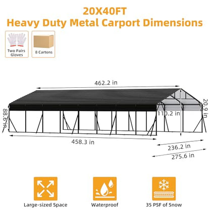 20' x 40' x 8.5' Heavy Duty Metal Carport with Galvanized Steel Roof