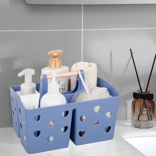 Portable Shower Caddy Plastic Shower Basket Organizer with Handle Dark Blue (12.64 Ounce)