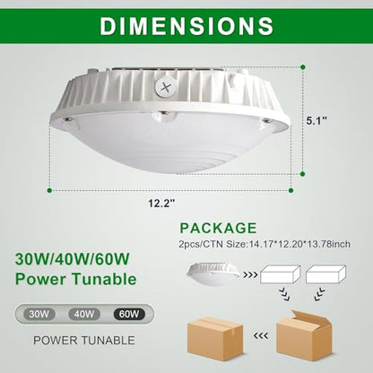 LED Canopy Garage Light Selectable Watt LED Carport Canopy Fixture Lights (208 Ounce)