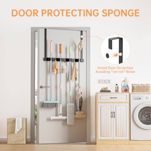 Broom Holder Over The Door with Hooks