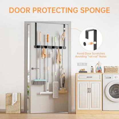 Broom Holder Over The Door with Hooks