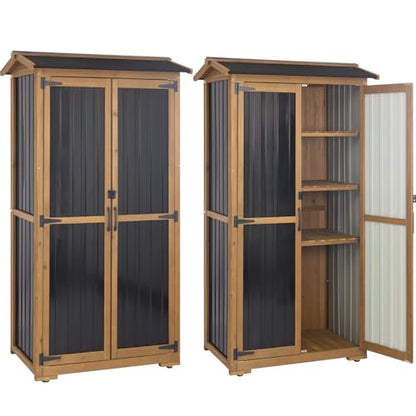 Storage Cabinet Outdoor Garage Cabinets with 3 Adjustable Shelves