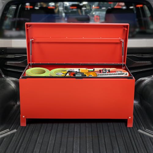 Large Tool Box Truck Bed Toolboxes Steel Heavy Duty Waterproof Free Assemble Tool Organizer Chest Cabinet Toolbox with Side Handles for Pick Up Trucks RV Trailer