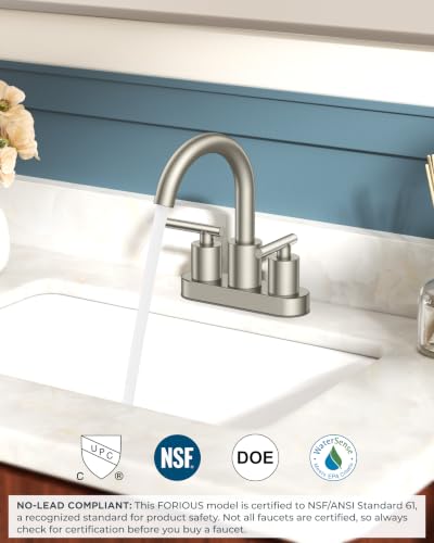 Bathroom Sink Faucet 3 Hole Brushed Nickel 4 Inch Centerset