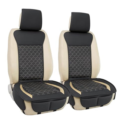 Leather Car Seat Covers Front 2PC Black Gold Luxury Waterproof