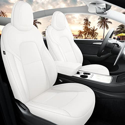 Tesla Model Y Seat Covers White Leather Car Seat Cover Full Set
