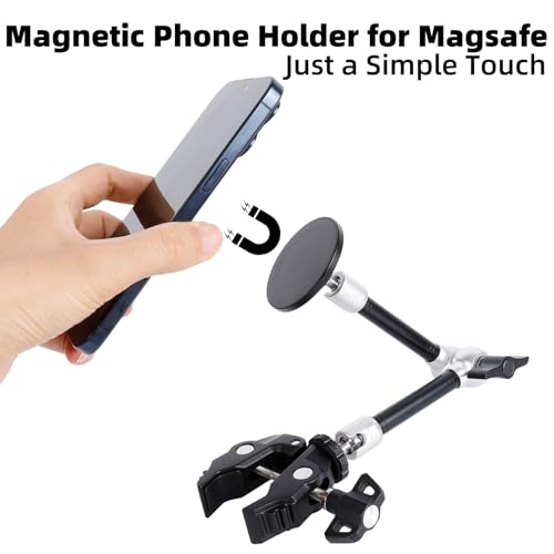 All Metal Magnetic Phone Holder with Super Clamp&10″ Long Arm for Magsafe