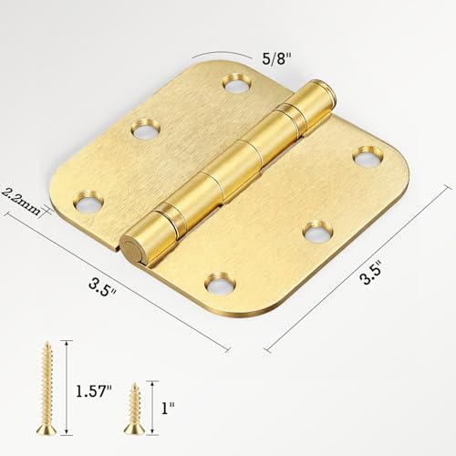 Rounded Door Hinges Brushed Brass 3.5 Inch 5