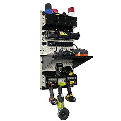 Power Tool Storage Organizer Kit Cordless Drill Holder Charging Station Rack 16” x 32” Metal Pegboard Organization System