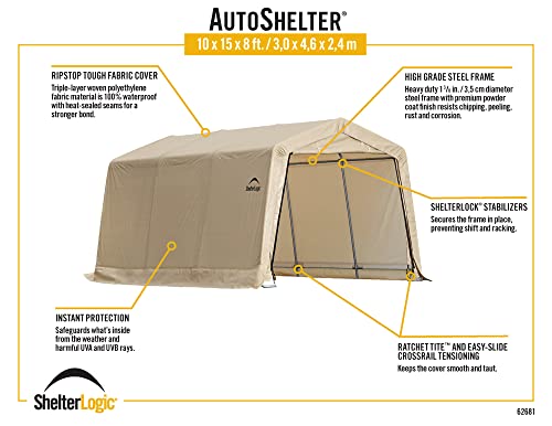 10' x 15' x 8' Peak Style Roof Instant Garage Carport Car Canopy with Steel Frame and Waterproof UV