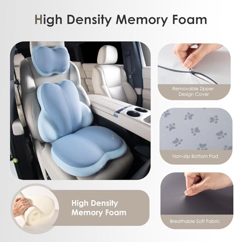 3 PCS Seat Cushion for Carseat Lumbar Support Pillow Car Neck Headrest Pillows Ultrathick Memory Foam Seat Pads Pressure Relief Back Cushion for Office Chair