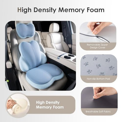 3 PCS Seat Cushion for Carseat Lumbar Support Pillow Car Neck Headrest Pillows Ultrathick Memory Foam Seat Pads Pressure Relief Back Cushion for Office Chair