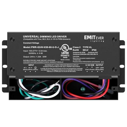 30W 24V 5-in-1 Dimmable LED Driver,AC 110-277V to DC Power Supply