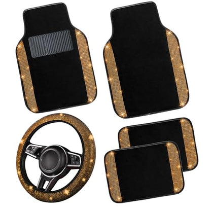 Bling Car Floor Mats Full Set and Steering Wheel Cover