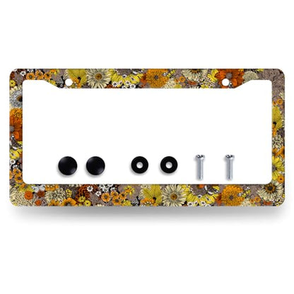 Stainless Steel Boho Retro Sunflower License Plate Frame 12.2 x 6.2 Inch
