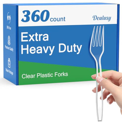 360 Count Extra Heavy Duty Clear Plastic Forks Disposable