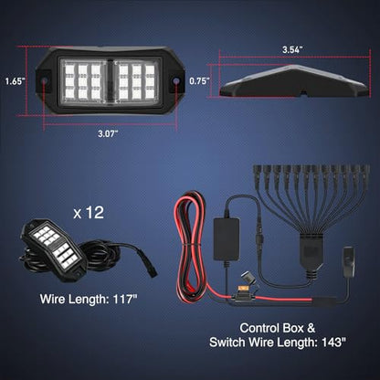 RGB LED Rock Lights Kit 12 PCS 18LED Wide Angle Wheel Well Light
