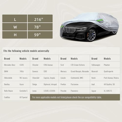 6 Layers Premium Full Car Cover Hard Shell Zipper Design Waterproof All Weather Weatherproof UV Sun Protection Snow Dust Storm Resistant Outdoor with Straps