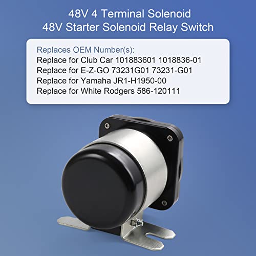 Heavy Duty 48V 4 Terminal Solenoid Heavy Duty 48V Solenoid Relay Switch Replacement For Club Car EZGO Yamaha Electric G19 Power Drive #586 Series Replace JR1