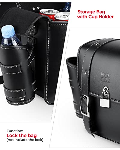 PU Leather 20L Motorcycle Saddlebags with Cup Holder Throw Over (2 Count)