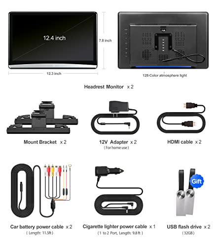 12.4”Android 13 Car TV Headrest Monitor (2 Count)