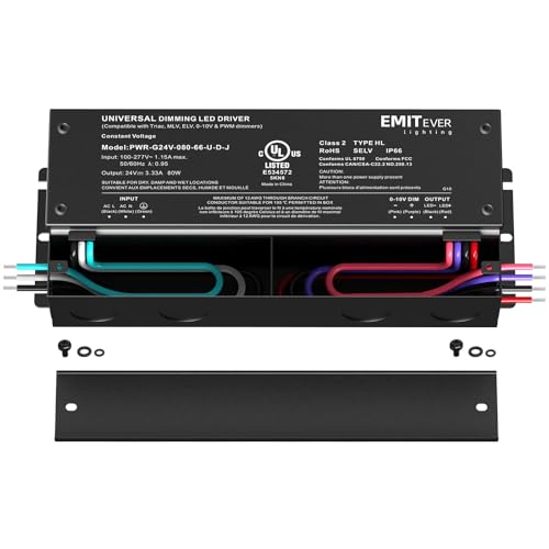 80W 24V 5-in-1 Dimmable LED Driver,AC 110-277V to DC Power Supply