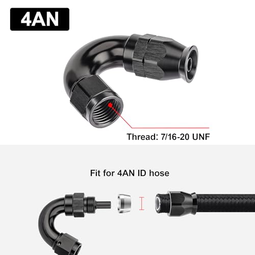4AN 150 Degree PTFE One Piece Full Flow End Hose Fitting Aluminum Black
