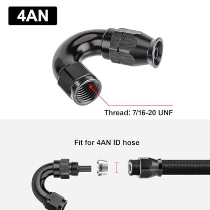 4AN 150 Degree PTFE One Piece Full Flow End Hose Fitting Aluminum Black