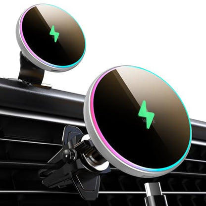 for Magsafe Car Mount Charger 15W LED RGB Car Phone Holder for Dash Vent