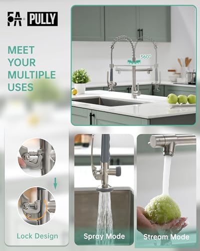 Commercial Pull Down Kitchen Sink Faucet with Sprayer Brushed Nickel