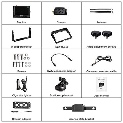 MC5111 5'' 720P HD Digital Wireless Backup Camera System 5'' LCD Rear View Monitor and IP69K Waterproof Reversing Built in DVR Kit for Trucks