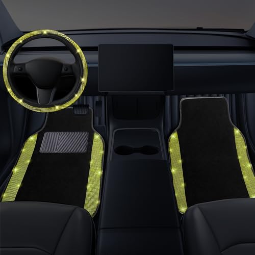 Bling Car Floor Mats Full Set and Steering Wheel Cover