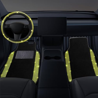 Bling Car Floor Mats Full Set and Steering Wheel Cover