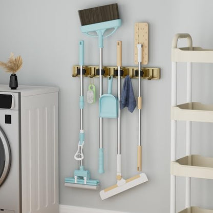 Broom Holder Wall Mount Mop Hanger Tools organizer 4Racks 5Hooks