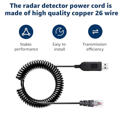Universal Coiled USB to RJ11 power cable for Escort Uniden Radar Detectors